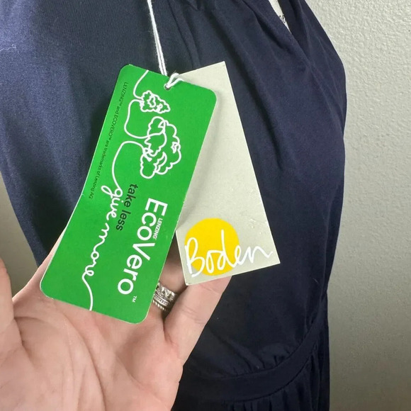 Boden Jersey Knit Long Sleeve Navy Blue Maxi Long Dress Ruffle Neck Sz 8 - Picture 8 of 11